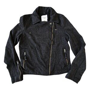 Aeropostale Women’s Black Shimmer Moto Style Jacket Size L Zip Front Zip Sleeves
